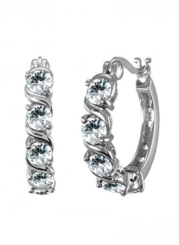 925 Sterling Silver Aquamarine Studded Hoop Earrings