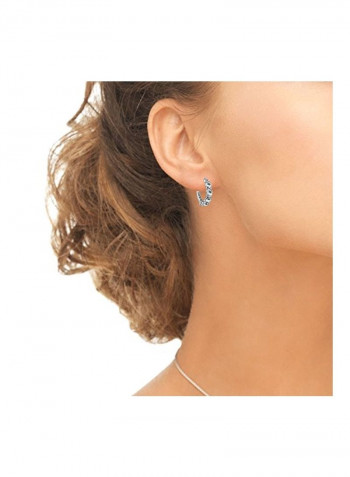 925 Sterling Silver Aquamarine Studded Hoop Earrings
