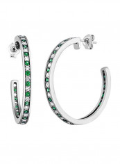 925 Sterling Silver Hoop Earrings With Emerald And Sapphire