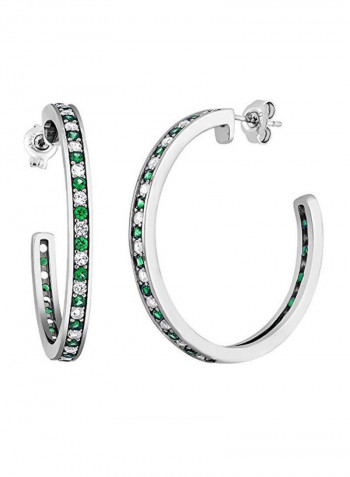 925 Sterling Silver Hoop Earrings With Emerald And Sapphire