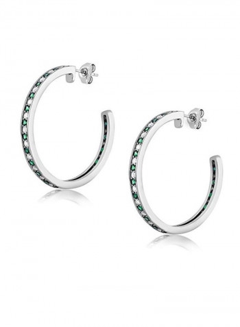 925 Sterling Silver Hoop Earrings With Emerald And Sapphire