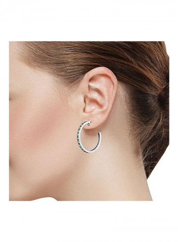 925 Sterling Silver Hoop Earrings With Emerald And Sapphire