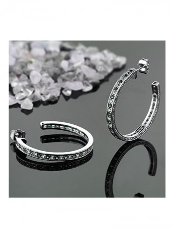 925 Sterling Silver Hoop Earrings With Emerald And Sapphire