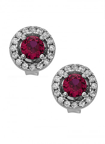 925 Sterling Silver Round Stud Earrings With Crystal