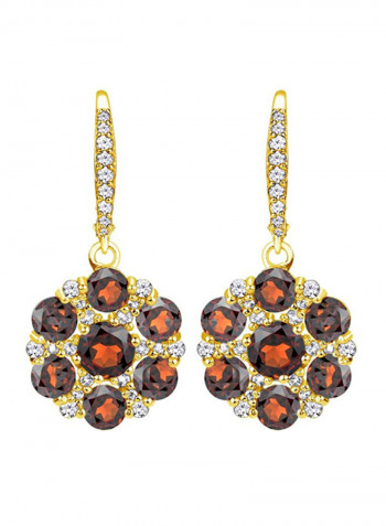 925 Sterling Silver Flower Dangle Earrings With Garnet And Topaz