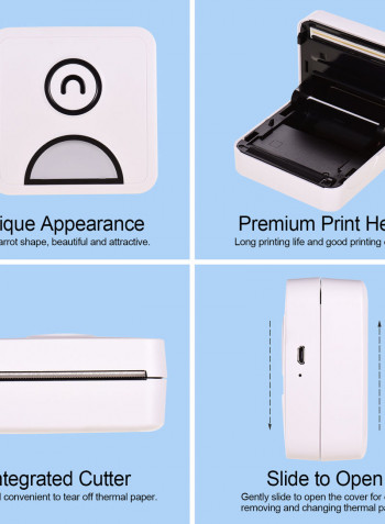 Pocket Thermal Printer With Paper Roll 5.8cm White/Blue