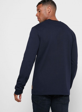 Essential Solid Pattern Long Sleeve T-Shirt Navy Blue