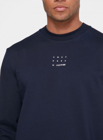 Essential Solid Pattern Long Sleeve T-Shirt Navy Blue