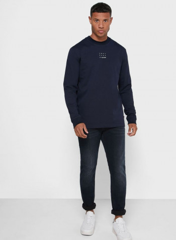 Essential Solid Pattern Long Sleeve T-Shirt Navy Blue