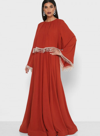 Flared Sleeves Maxi Dress Brick Red