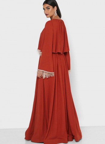 Flared Sleeves Maxi Dress Brick Red