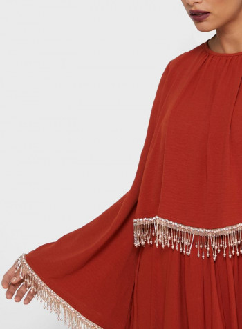 Flared Sleeves Maxi Dress Brick Red