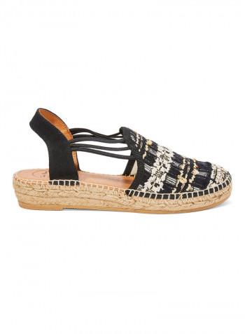 Noa-CC Embroidered  Elastic Strap Flat Espadrille Black