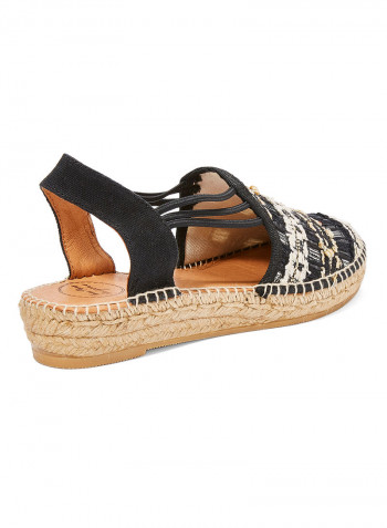 Noa-CC Embroidered  Elastic Strap Flat Espadrille Black