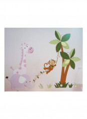 33-Piece Jungle Animals Printed Wall Decal Pink/Green/Brown
