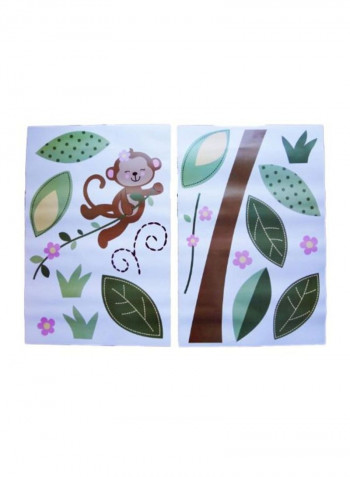 33-Piece Jungle Animals Printed Wall Decal Pink/Green/Brown