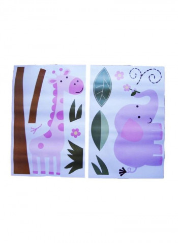 33-Piece Jungle Animals Printed Wall Decal Pink/Green/Brown