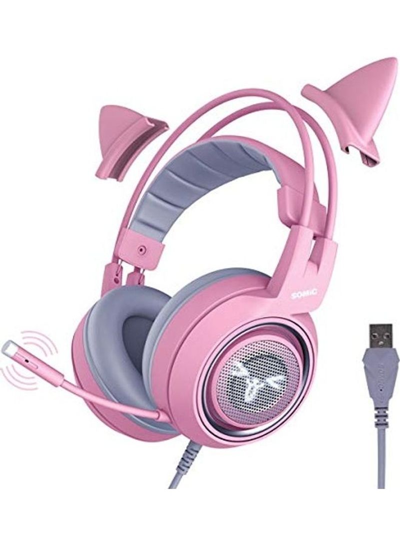 Virtual Surround Sound Detachable Cat Ear HeadphoneFor PS4/PS5/XOne/XSeries/NSwitch/PC Pink