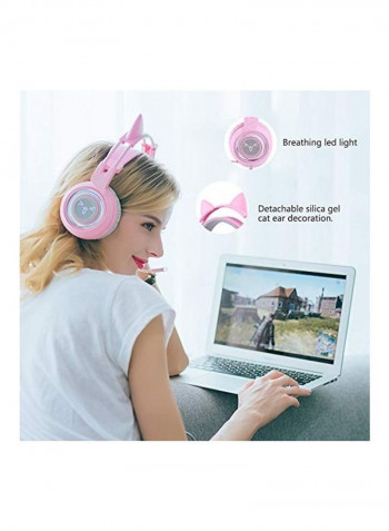 Virtual Surround Sound Detachable Cat Ear HeadphoneFor PS4/PS5/XOne/XSeries/NSwitch/PC Pink