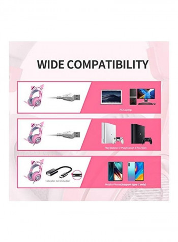 Virtual Surround Sound Detachable Cat Ear HeadphoneFor PS4/PS5/XOne/XSeries/NSwitch/PC Pink