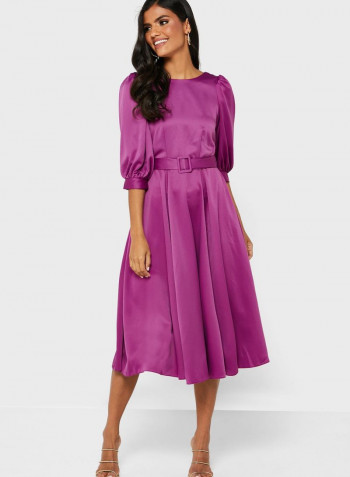 Self-Tie Belted Dress Purple