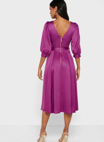 Self-Tie Belted Dress Purple