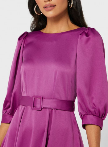 Self-Tie Belted Dress Purple