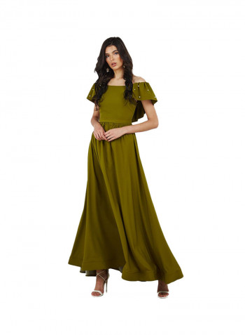 Solid Design Sleeveless Dress Green