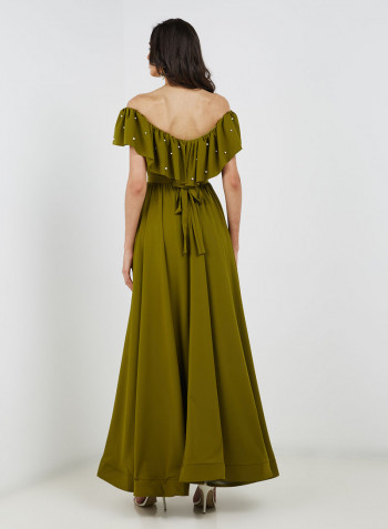 Solid Design Sleeveless Dress Green