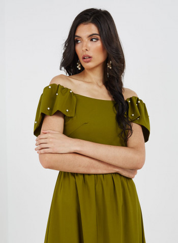 Solid Design Sleeveless Dress Green