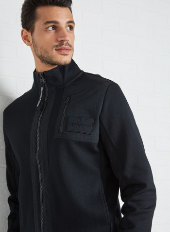 Mixed Media Zip Through Jacket Black