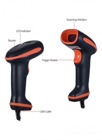 USB 1D Handheld Barcode Scanner Black/Orange
