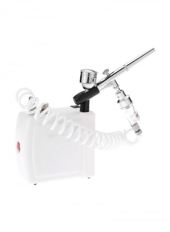 Dual Action Airbrush With Compressor Kit White/Silver 23.5x12.5x21.5centimeter