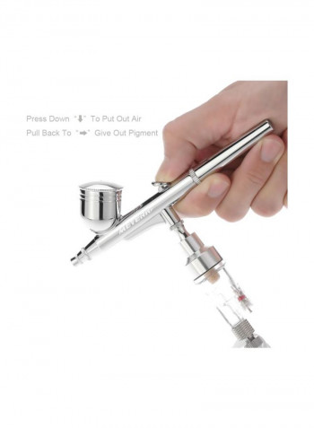 Dual Action Airbrush With Compressor Kit White/Silver 23.5x12.5x21.5centimeter