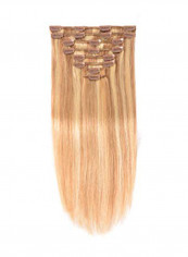 8-Piece Premium Real Clip In Human Hair Extension Beige 14inch