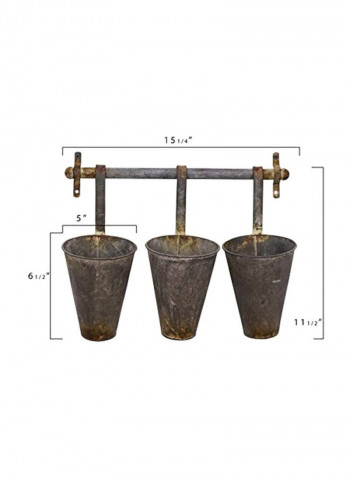 Metal Wall Rack With 3 Hanging Tin Pots Brown