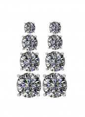 Pack Of 4 Sterling Silver Swarovski Zirconia Stud Earrings