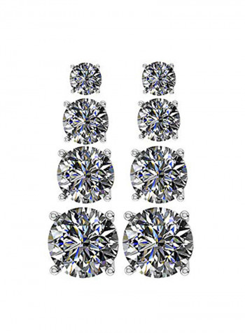 Pack Of 4 Sterling Silver Swarovski Zirconia Stud Earrings