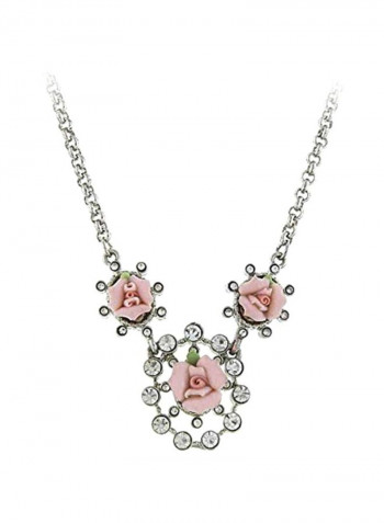 Porcelain Crystal Studded Rose Necklace