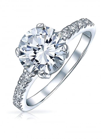 925 Sterling Silver Rhodium Plated Cubic Zirconia Studded Engagement Ring