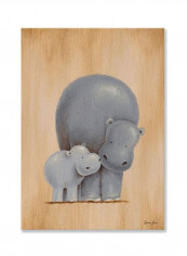 Kids Safari Hippos Stretched Canvas Wall Art multicolour 10 x 14inch