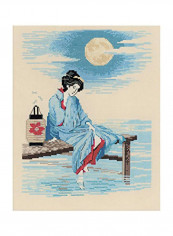 14-Piece Bright Moon in Japan Cross Stitch Kit Beige/Blue/Red