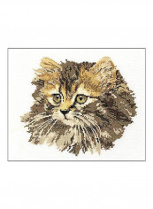 18-Piece Long Haired Cat On Cross Stitch Kit Brown/Beige
