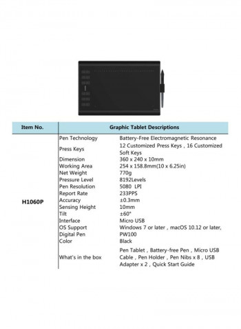 USB Graphic Drawing Tablet Black