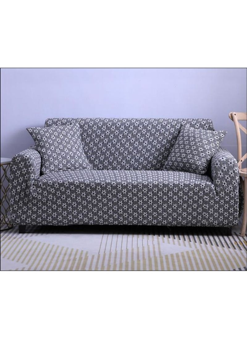 3D Kintting Flower Pattern Sofa Slipcover Grey/Blue 190-230centimeter