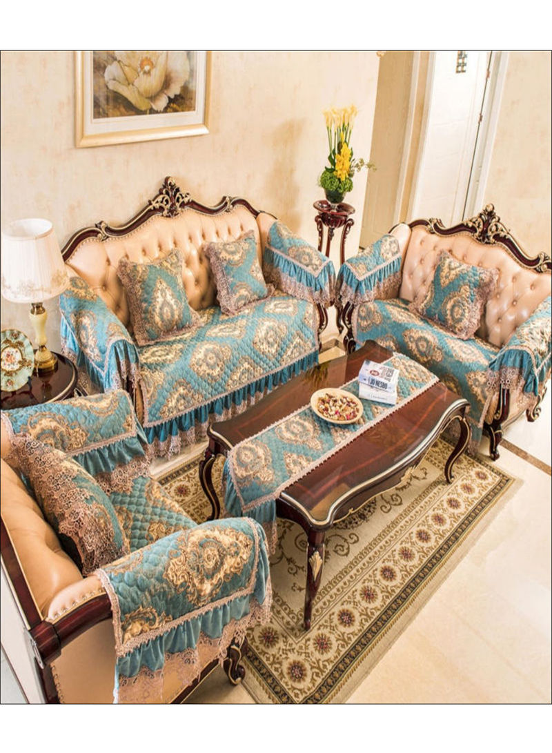 European Luxury Style Sofa Slipcover Blue/Beige 230x70centimeter