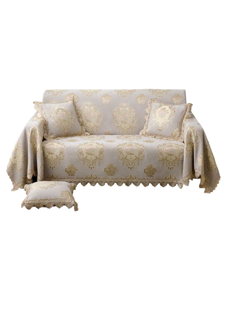 Floral Pattern Jacquard Sofa Slipcover Beige/Gold