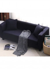 Solid Pattern Knitting Supple Sofa Slipcover Navy 235 - 300centimeter