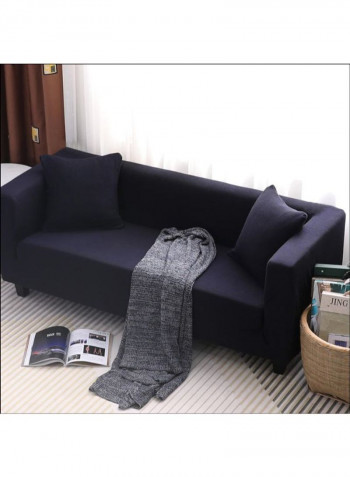Solid Pattern Knitting Supple Sofa Slipcover Navy 235 - 300centimeter