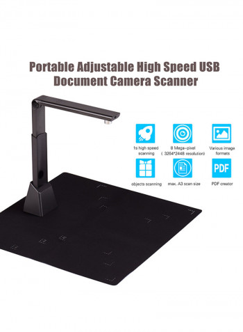 Portable Adjustable High Speed USB Book Image Document Camera Scanner 10 Mega-pixel HD High-Definition Max. A3 Scanning Size with OCR Function LED Light for Classroom Office Library Bank Black